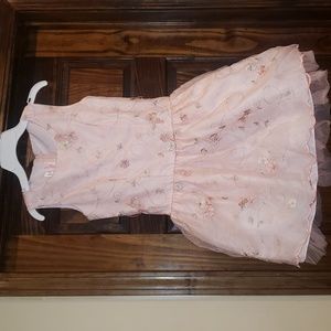 Pink embroidered flowers floral lace drop waist tutu organza dress 10 12